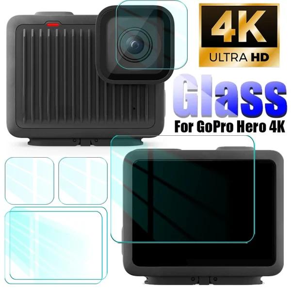 Tempered Glass For GoPro HERO 4K Action Video Cameras Front Screen & Lens Protector Films Anti-scratch Glass For Go Pro Hero 4K